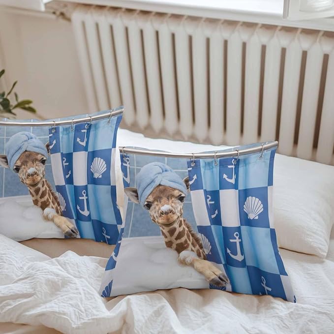 Bathing Giraffe Waterproof Outdoor Pillow Covers Set of 2 Home Decor, Funny Animal Showering Pillowcase Patio Pillow Covers for Couch Bench Patio Furniture Garden 24x24in