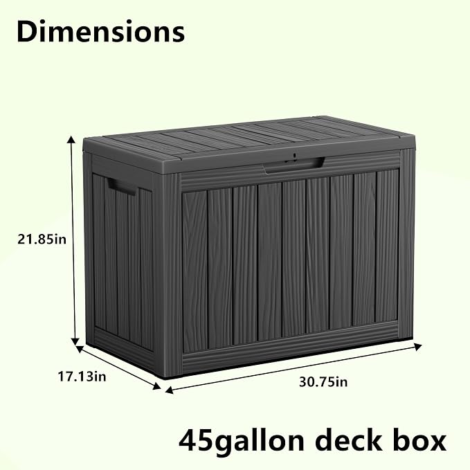 Vixzen 45 Gallon Deck Boxes Outdoor Waterproof, Lockable Outdoor Storage Box for Patio Cushions Storage Furniture, Garden Tools, Pool Supplies, Weatherproof and UV Resistant (Black, 45 Gallon)
