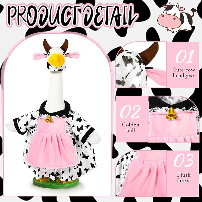 Honic Cow Porch Goose Outfits for 23" High Cement or Plastic Goose for Spring Outdoor Garden Yard Patio Lawn Statue Spring Decor (Pink Dress)