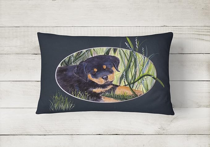Caroline's Treasures SS8053PW1216 Rottweiler Canvas Fabric Decorative Pillow Machine Washable, Indoor Outdoor Decorative Pillow for Couch, Bed or Patio, 12HX16W