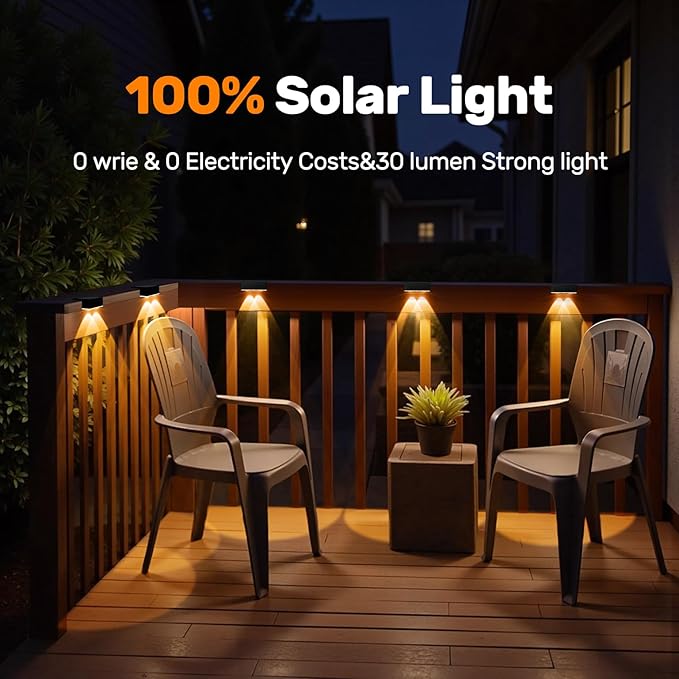 NIORSUN Solar Fence Lights,6 Pack Deck Light,Led Outdoor Lights Warm White + RGB Wall Lights,IP45 Solar Powered Light Waterproof for Backyard/Pool/Railing/Patio/Porch/Step/Outside/Garden (Black)