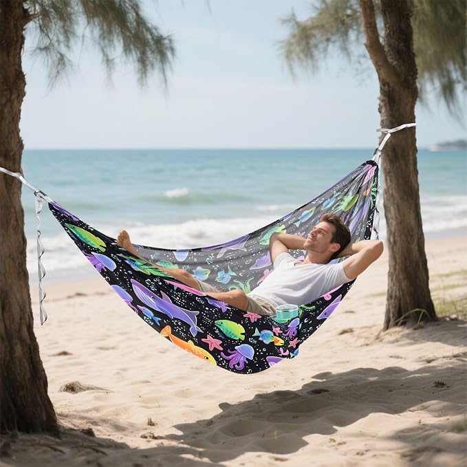 Camping Hammock Outdoor Hammocks for Outside Cute Marine Animal Beach Trees Portable Lightweight with Pockets Tree Straps Indoor