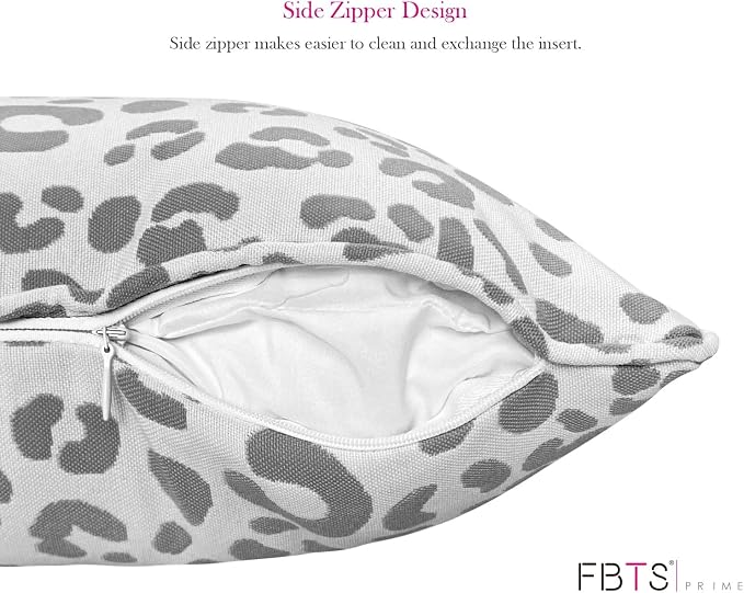 Pack of 2 Outdoor Waterproof Decorative Lumbar Pillows Covers for Patio Furniture, 20x12 Inch Fade Resistant Patio Garden Lumbar Cushion Covers for Couch Bed Sofa, Leopard Grain Grey
