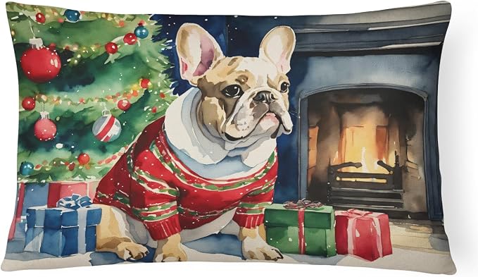 Caroline's Treasures DAC2661PW1216 French Bulldog Cozy Christmas Throw Pillow Machine Washable, Indoor Outdoor Decorative Pillow for Couch, Bed or Patio, 12HX16W