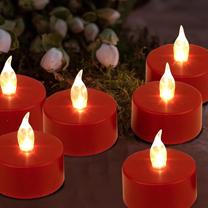 Nancia LED Tea Lights Candles-100PACK Red Flameless Candles Realistic and Bright Flickering Long Lasting 200Hours for Holiday Celebration,Home Decoration
