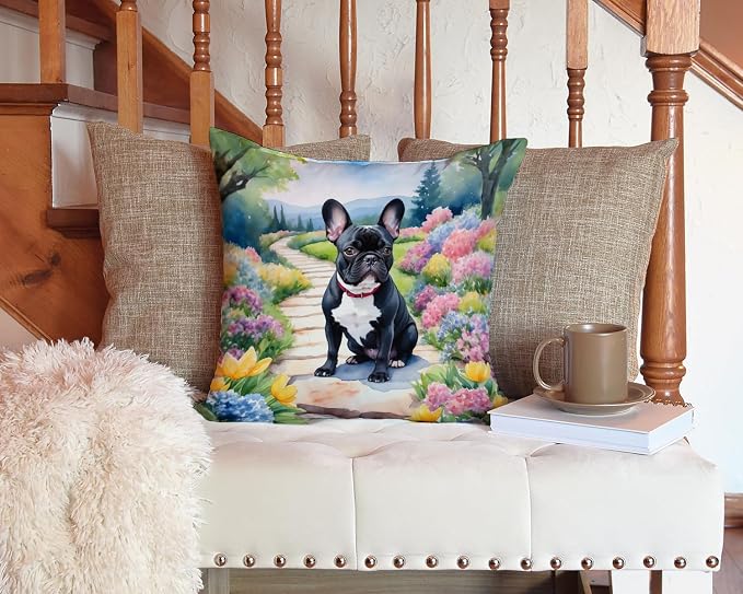Caroline's Treasures French Bulldog Spring Path Throw Pillow Machine Washable, Indoor Outdoor Decorative Pillow for Couch, Bed or Patio, 14Hx14W
