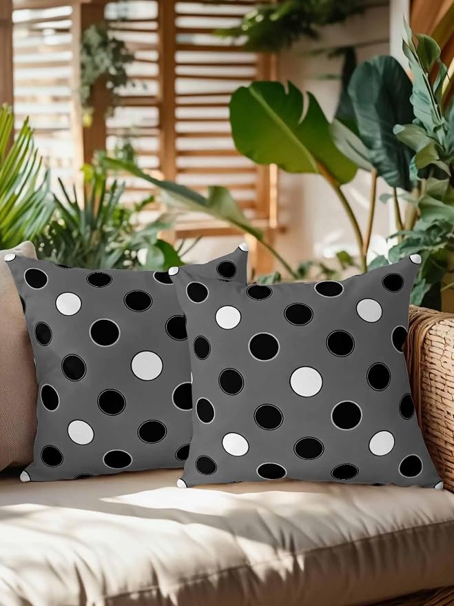 Waterproof Outdoor Pillow Set of 2 Black Polka Dots Decorative Throw Pillows Cover & Insert 16x16 Inch Pillowcase Funny Circles Spots Square Pillows for Couch Sofa Bed Patio Furniture Indoor Outdoor