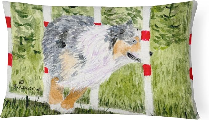 Caroline's Treasures SS8885PW1216 Australian Shepherd Canvas Fabric Decorative Pillow Machine Washable, Indoor Outdoor Decorative Pillow for Couch, Bed or Patio, 12HX16W