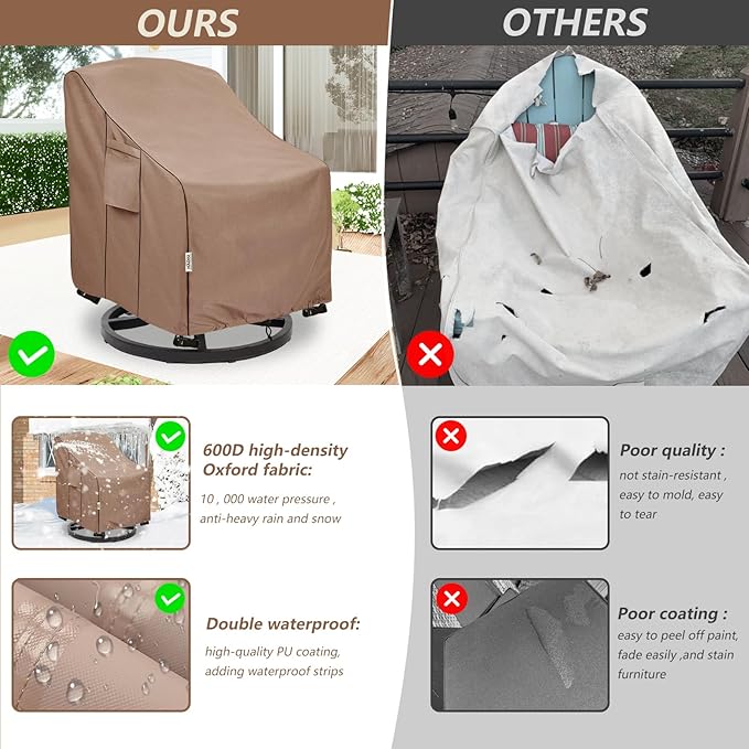Patio Chair Covers for Outdoor Furniture Waterproof, Heavy Duty Waterproof Outdoor Swivel Chair Cover (30"W x34"D x36"H - Brown)