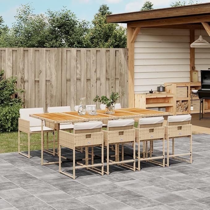 9 pcs Set Patio Dining Set & Garden Dining Set Beige PE Rattan Outdoor Patio Furniture Set Balcony Furniture for Front Porch Lawn Backyard 86.6 x 41.7 x 28.7 in
