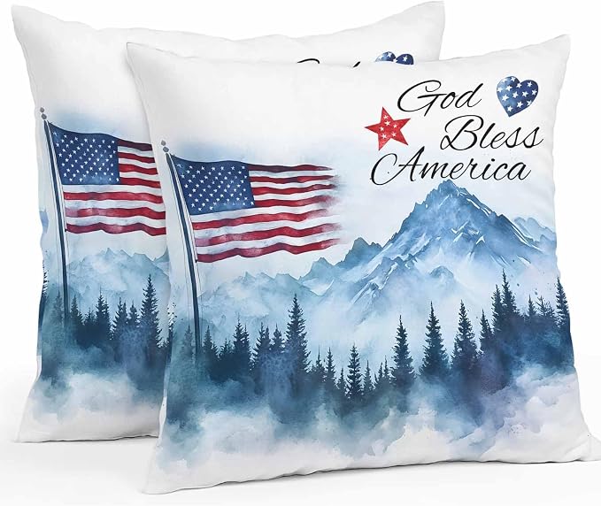 4th of July American Flag Outdoor Pillow Covers 16x16 Inch Throw Pillow Covers Set of 2 Waterproof Decorative Pillow Cases Independence Day Forest Cushion Covers for Patio Furniture Garden Couch Sofa
