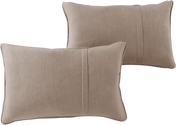 Sunbrella Rectangular Outdoor Throw Pillows 21x14 Set of 2 - Corded Lumbar Patio Accent Pillows with Pleated Design & Removable Zipper Covers – Weather & Fade Resistant Pillows, Cast Ash