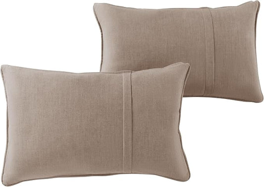 Sunbrella Rectangular Outdoor Throw Pillows 21x14 Set of 2 - Corded Lumbar Patio Accent Pillows with Pleated Design & Removable Zipper Covers – Weather & Fade Resistant Pillows, Cast Ash