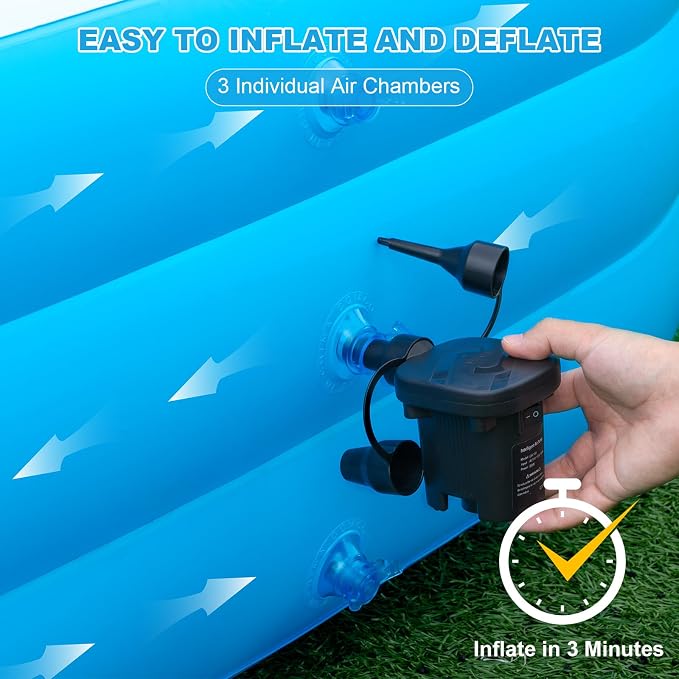 Extra Large Inflatable Pool for Adults & Kids, Family Size Blow Up Pool 165" x 76" x 22", Thickened PVC Swimming Pool with Electric Pump for Backyard Parties, Summer Fun & Outdoor Play