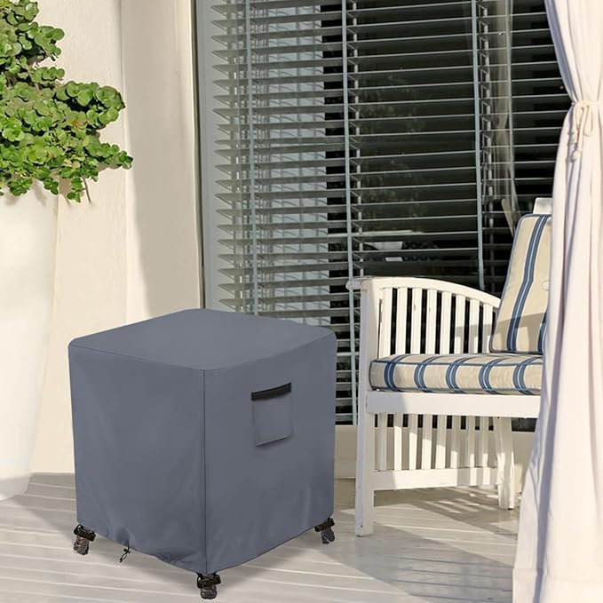 Waterproof Outdoor Ottoman Cover Square,600D Heavy Duty Patio Small Side Table Cover,Patio Furniture Covers for End Table 25" W x 25" D x 18" H,Grey