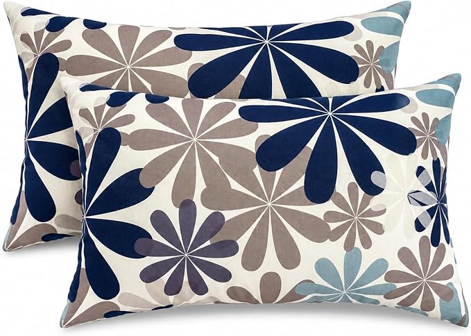 2 Pack Outdoor Lumbar Pillows 12x20 Windmill | Set of 2 rectangular 12x20 outdoor lumbar pillows with inserts, water-repellent covers, hidden zippers, and Windmill print.