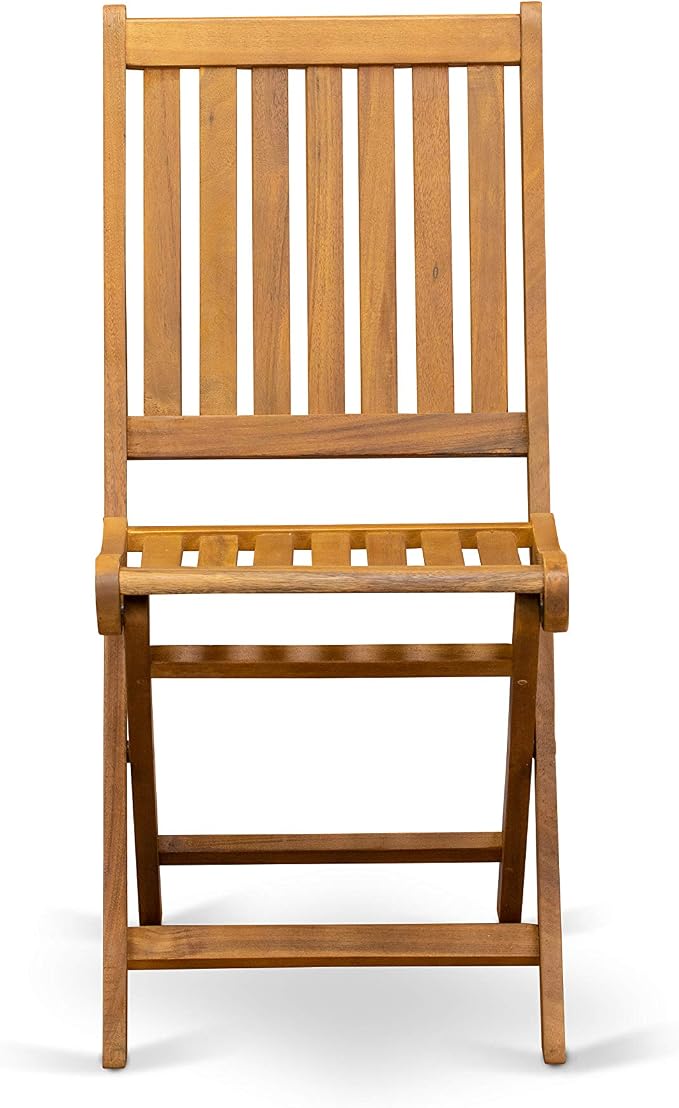 East West Furniture MNDK3CWNA 3 Piece Patio Bistro Sets Wood Folding Table Set Contains a Round Outdoor Acacia Wood Coffee Table and 2 Folding Side Chairs, 30x30 Inch, Natural Oil