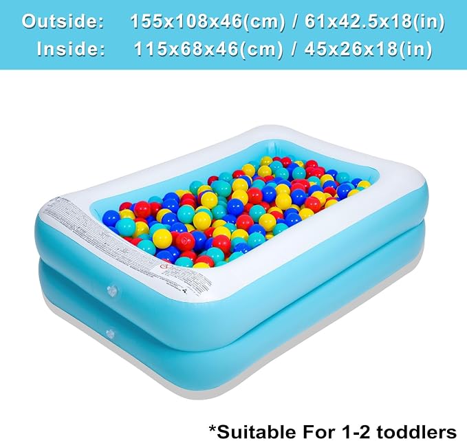 Inflatable Kiddie Pool, 61x42x18 Inch Rectangular Family Swimming Pool, 72 Gallon Capacity for Kids & Adults, Easy Set for Backyard Summer Fun”