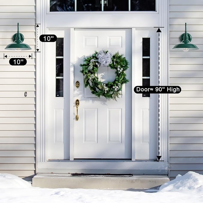 10‘’ Dome Outdoor Gooseneck Barn Light Fixture with Wall Mount, Green Exterior Porch Barn Door Lighting, Farmhouse Style Outside Shed Gooseneck Wall Sconce for Patio, Yard, Garage, House