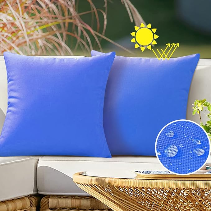 VAKADO Outdoor Waterproof Throw Pillow Covers 18X18 Set of 2 Decorative Blue Patio Furniture Cushion Cases Outside Decor for Couch Garden Bench Porch,Turquoise