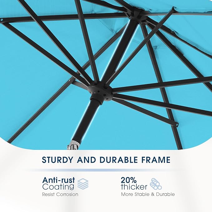 wikiwiki 7.5FT Patio Umbrella with Base, Outdoor Umbrellas with Base Included, 6 Sturdy Ribs, Waterproof Fade Resistant POLYESTER DTY Canopy for Deck, Lawn, Garden, Backyard & Pool, Sky Blue