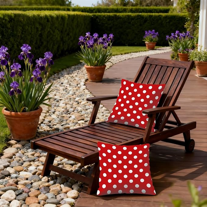 22x22 Inch Outdoor Pillow Covers Set of 2 Waterproof Throw Pillow Covers Decorative Couch Cushion Covers Red Polka Dot Square Pillowcases Protectors for Patio Garden Sofa