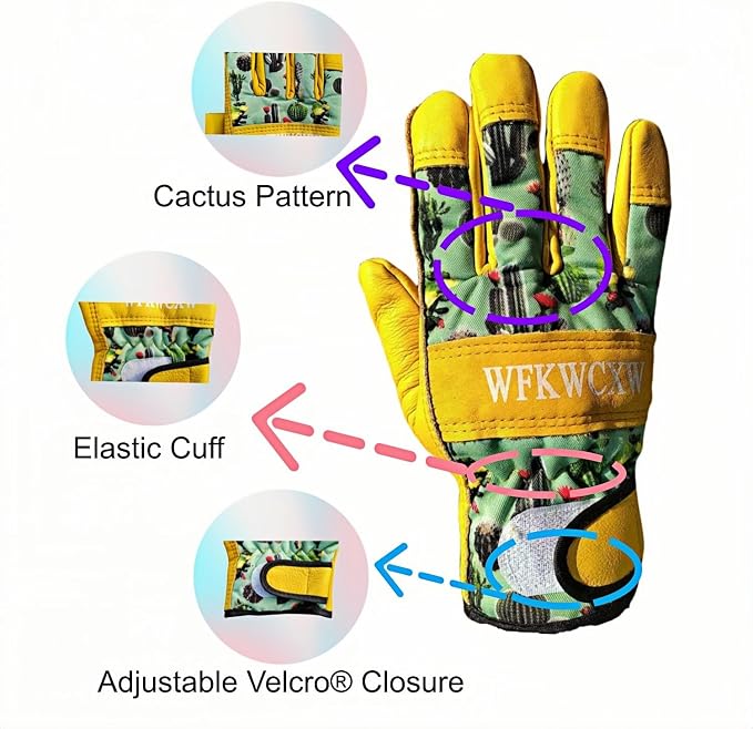 Cow Leather Gardening Gloves, Adjustable&Thorn Proof,Cactus Handling,Rose Pruning,Gardening Gifts For Women/Men