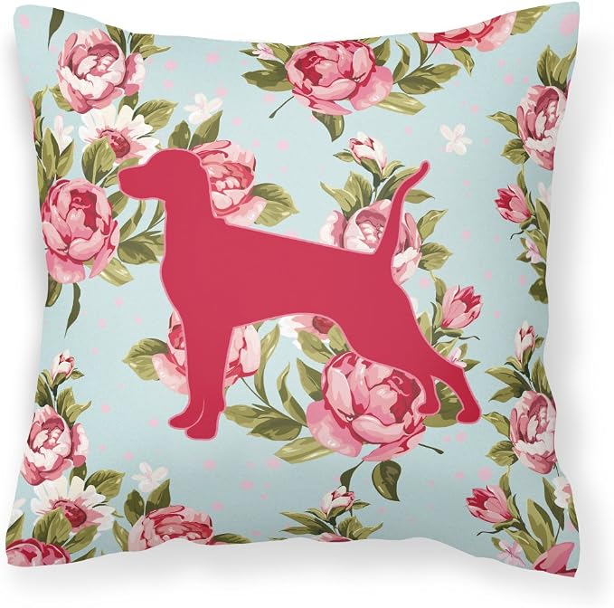 Caroline's Treasures BB1105-RS-BU-PW1818 Pointer Shabby Chic Blue Roses Fabric Decorative Pillow, Blue Machine Washable, Indoor Outdoor Decorative Pillow for Couch, Bed or Patio, 18Hx18W