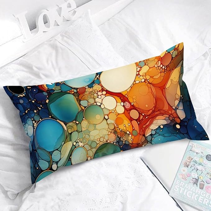 Lumbar Pillow Cover Ink Rainbow Shapes with Gold Cushion Cases Modern Abstract Alcohol Ink Textures Pillow Cover Accent Outdoor Garden Decoration for for Home Decor Sofa Bedroom Car 12x24in