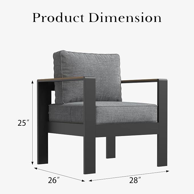 LayinSun Aluminum Outdoor Furniture Set 2 Chair, Outside Patio Deep Seating Conversation Set with Upgraded Washable Thick Cushion
