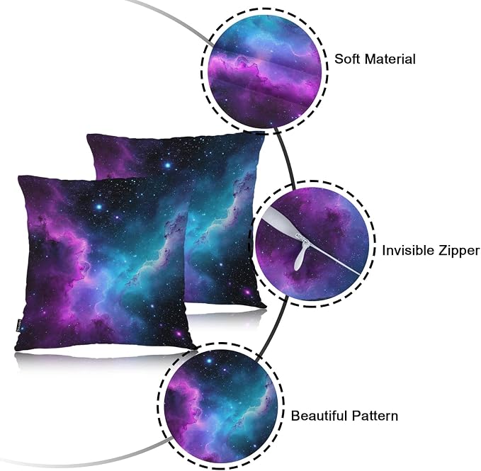Swono Galaxy Space Set of 2 Throw Pillow Covers Cosmos Starry Night Stars Galaxy Outer Space 18x18 Inches Pillow Cases Standard Cushion Cover Square Pillowcases for Men Women Decorative Home Bed Sofa