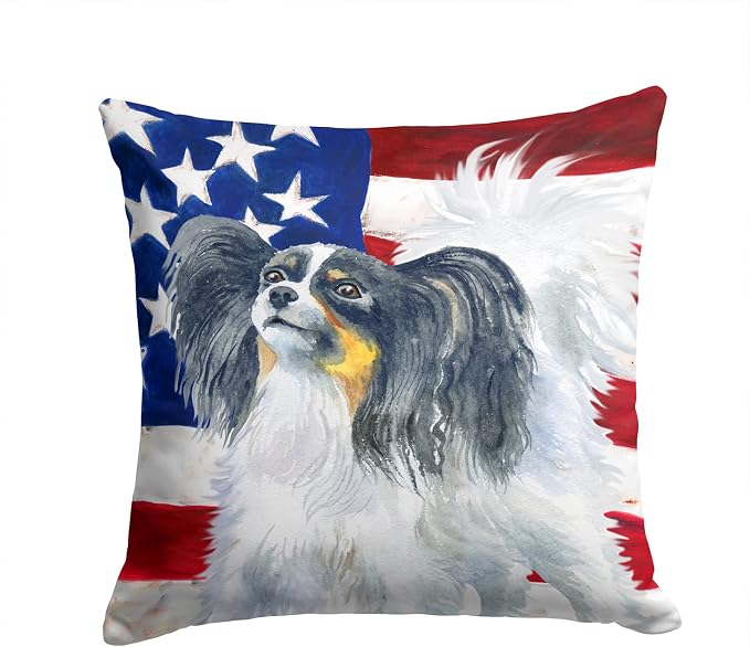 Caroline's Treasures BB9657PW1414 Papillon Patriotic Fabric Decorative Pillow Machine Washable, Indoor Outdoor Decorative Pillow for Couch, Bed or Patio, 14Hx14W