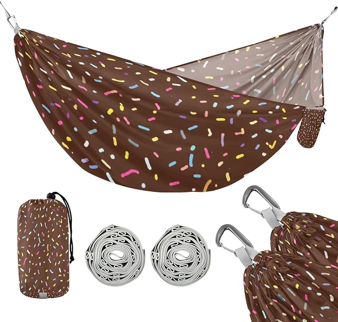 Graffiti Colorful Crumbs Camping Hammock, Portable Lightweight Single Hammock with Tree Straps and Aluminum Carabiners, 114" x 54" Travel Hammock for Hiking Backpacking Beach