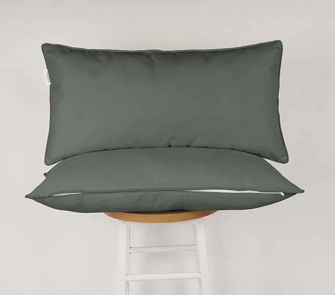 Indoor/Outdoor Polyester Fabric Lumbar Pillow Cover, All-Weather Waterproof Rectangular Cushion Case for Patio Furniture, 12 x 24 Set of 2 -Dark Gray