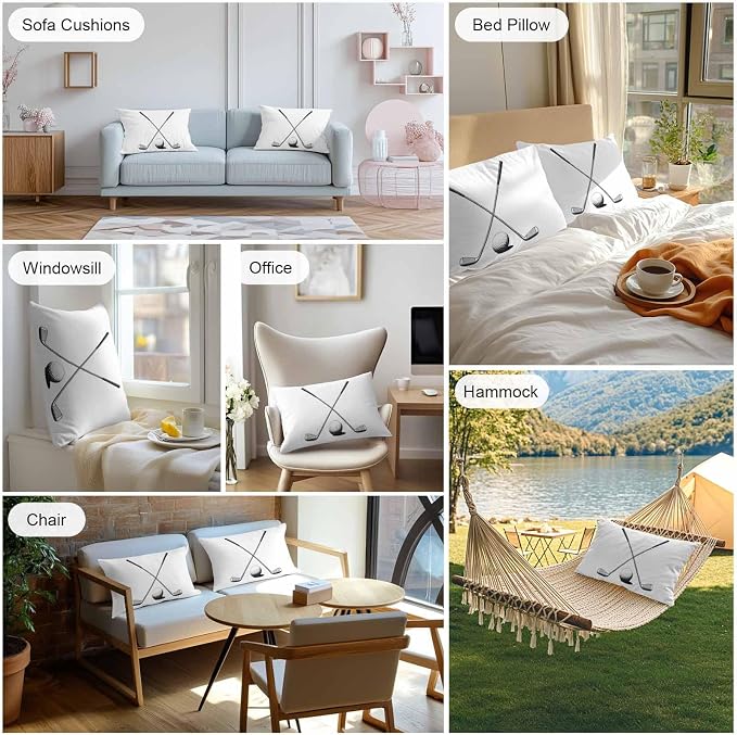 Vandarllin Outdoor Throw Pillows Covers 20x12 inch Set of 2 Waterproof Golf Ball Club Decorative Zippered Cushion Covers for Patio Furniture, Game Sports Lumbar Pillowcases