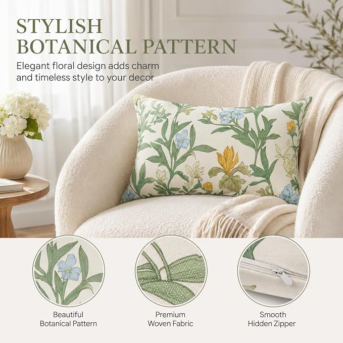 Pack of 2 Patio Lumbar Pillows 12"x20" | Fade Resistant Outdoor Waterproof Lumbar Pillow with Inners Decorative Garden Lumbar Cushions for Home Patio Terrace Sofa