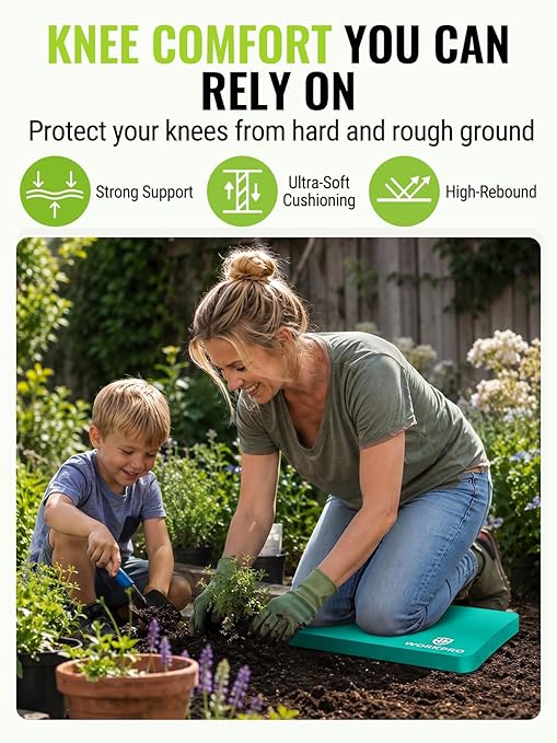 WORKPRO Extra Thick Kneeling Pad, 2-Pack, 17.5 x 11 x 1.5 in | Robin Egg Blue & Blue, Soft NBR Foam Cushioning, Large Foam Kneeler Mat for Gardening, Exercise, Workout Supplies