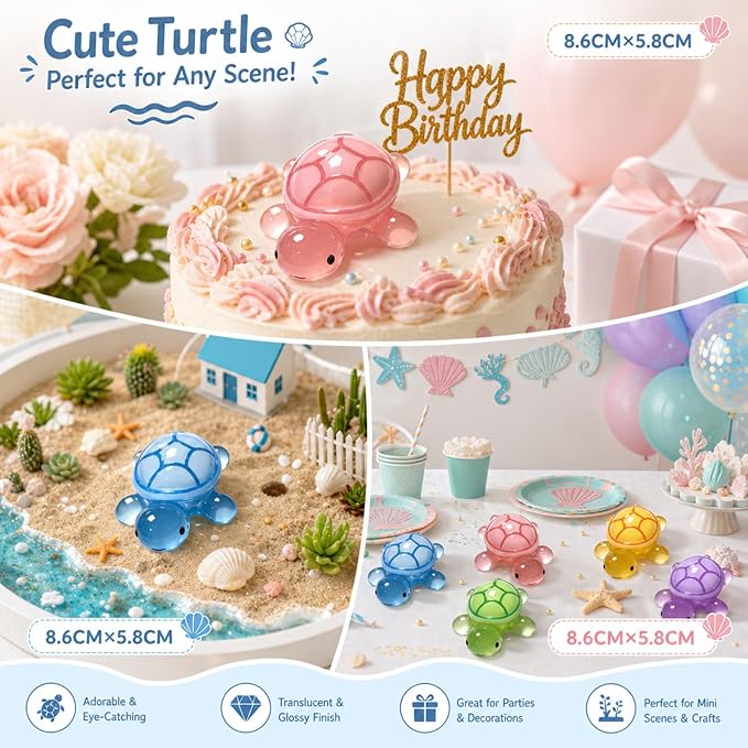 5 Pcs Large Glow in The Dark 3D Resin Turtles Miniature | Garden Figurines, DIY Dollhouse Fish Tank Fridge Wall Art Accessories, Safe Durable Non Fading, 3.2 Inch, 5 Colors