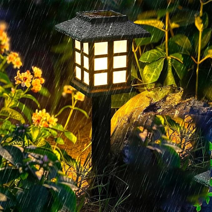 HOUSEOFLED 12 Pack Black Solar LED Path Lights, Outdoor, Garden, Patio, Pathway, Waterproof, Modern Style, 8 Hours of Lighting