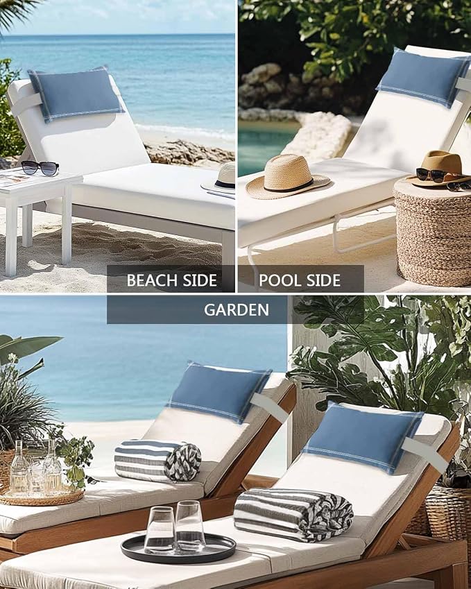 Outdoor Pillow for Lounge Chair with Strap & Insert Solid Color Recliner Head Pillow Royal Blue Waterproof Headrest Patio Lumbar Pillows for Beach Pool Office Chaise Chair 12x20 Inch