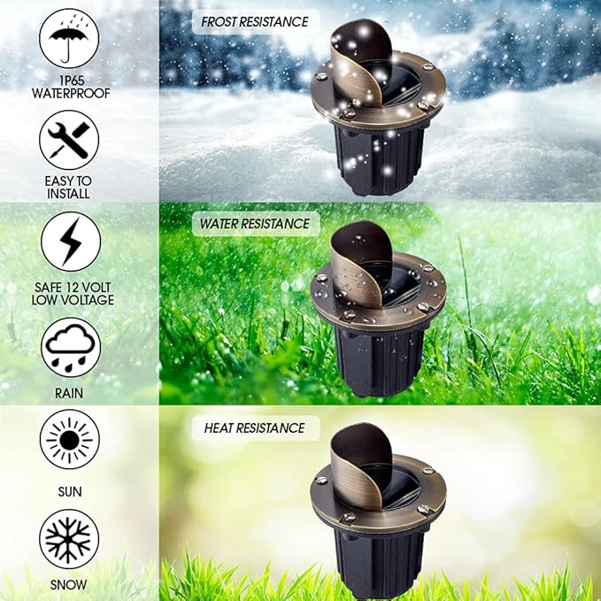 LED Spot Lights Outdoor Landscape Lighting Well Lights 174 - Solid Brass In Ground Light with 7W LED Bulb Security Landscape for Bright Long Lasting Home Garden Patio Pool Area Deck Lighting