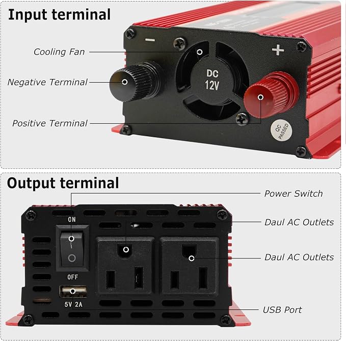 1200W Car Power Inverter DC 12V to 110V AC Converter 1200W Inverter Power Inverters with LCD Display and AC Outlets 2A USB Charging Port
