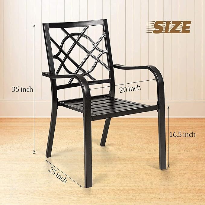 SOLAURA 300 lbs Patio Wrought Iron Chairs of 4, Metal Outdoor Dining Chairs Patio Stackable Bistro Chairs with Armrests for Garden, Lawn, Backyard, Porch, Balcony, Deck