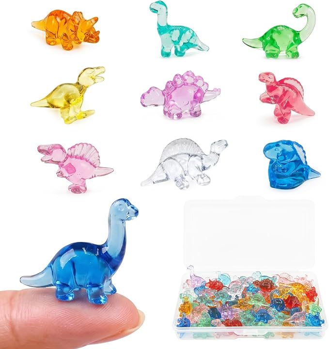 100PCS Mini Dinosaur Figurines, Resin Mini Animals Bulk, Tiny Dinosaur Statues for Desk Decor, Party Favors, Collectible Decorations & Treasure Hunt Games (Luminescent Color)