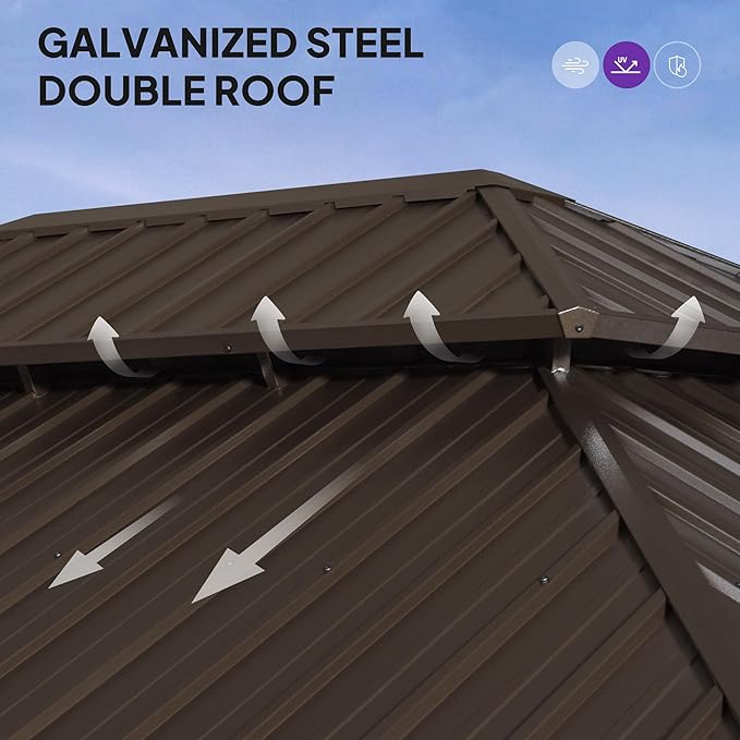PURPLE LEAF 12' X 14' Outdoor Hardtop Gazebo with Solarium Galvanized Metal Roofs Patio Wood Grain Aluminum Frame with Screens and Doors for Hot Tub Garden Bronze