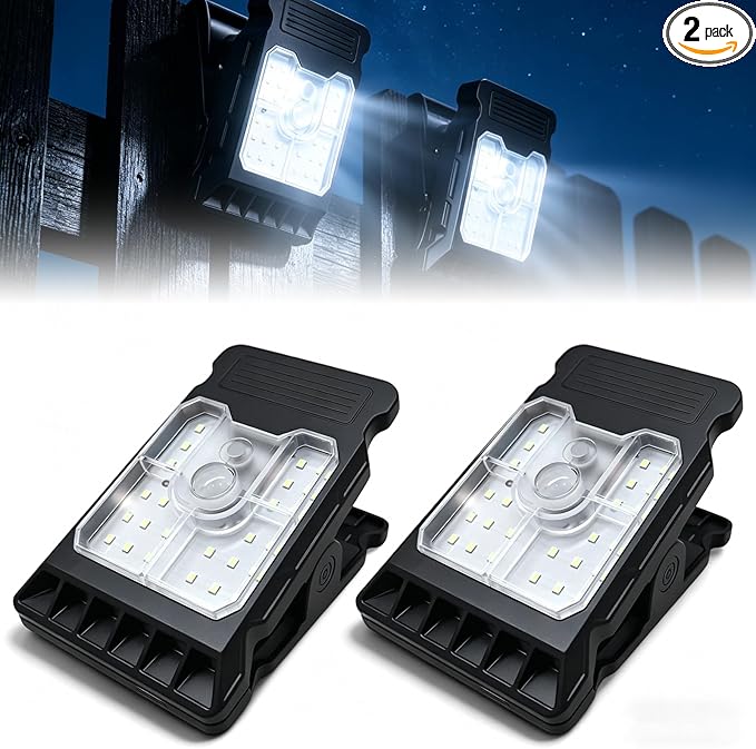 2026 New Waterproof Solar Clip Light with Motion Sensor, 3 Modes Solar Motion Lights Outdoor Waterproof for Fence, Wall, Garage, Patio Umbrella(2Pcs)