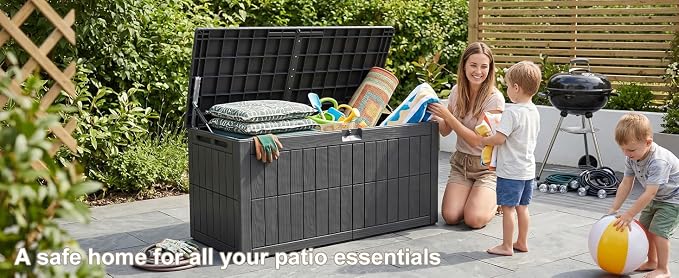 Outdoor Storage Box Water Proof Resin Deck Box Lockable Storage Bin for Cushion Patio Furniture Black
