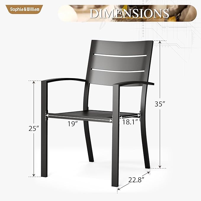 Sophia & William Metal Outdoor Dining Chairs Set of 8 - Stackable Black Patio Chairs, 300lb Capacity