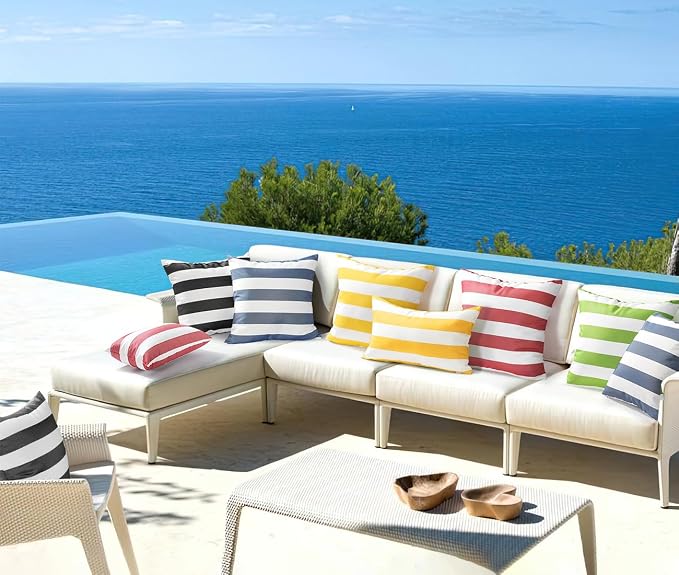 Lewondr 2 Pack Outdoor Throw Pillow Covers, 12"x20", Navy Blue + White | Lumbar Rectangle Stripe, Waterproof, For Outdoor Patio Porch Farmhouse Garden Balcony Couch, 30x50cm