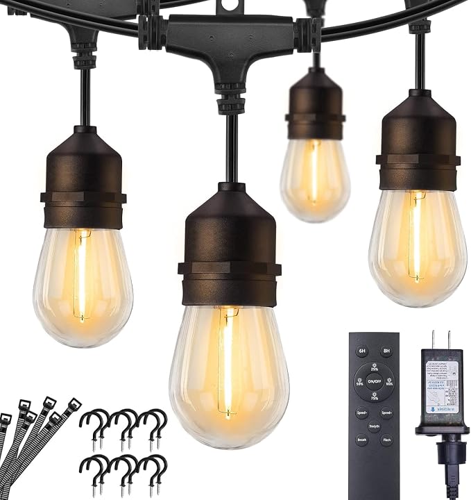 Brightown Outdoor String Lights, 112FT 35 Bulbs Shatterproof Patio Lights with Remote, IP65 Waterproof Dimmable Hanging Connectable LED Outdoor Lights for Backyard, Bistro, Porch, Deck, Balcony